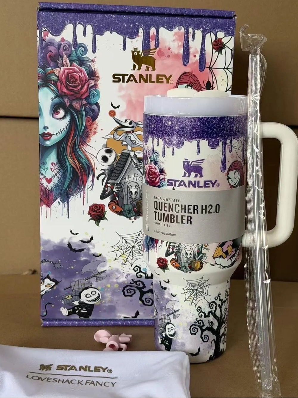 Stanley Quencher H2.0 Tumbler White Halloween Art nightmare before Christmas
